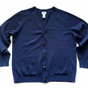 LL BEAN Mens Wool Cardigan Sweater Navy‎ Grandpa Grunge Indie Knit Size Large